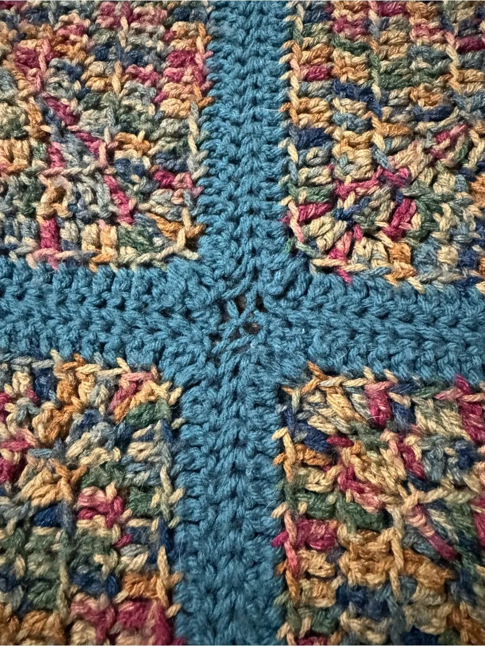 Vintage granny square knit blanket and pillow